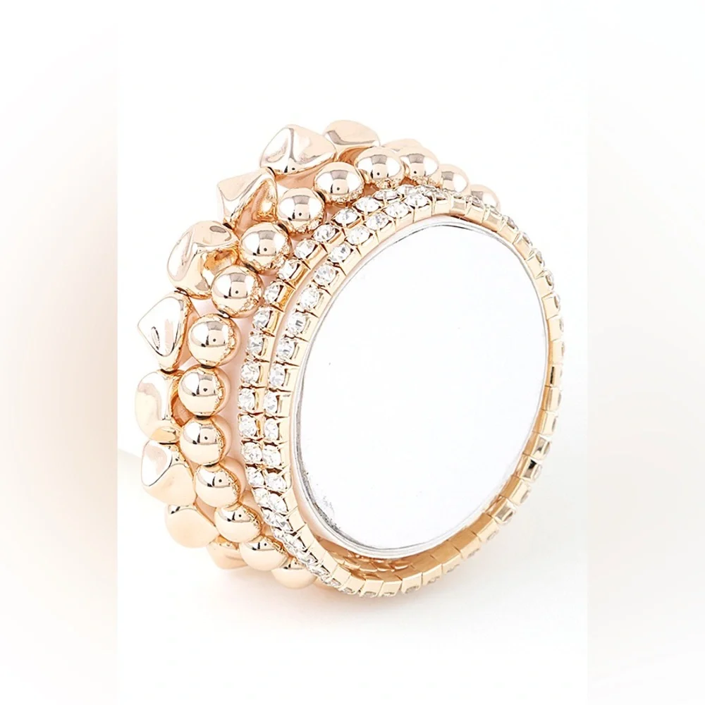 4 PCS Gold & Rhinestone Stretch Bracelets - Picture 3 of 3